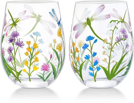 Cosensi - Handgeschilderd Stemless Wijnglas Set van 2 met Libellen