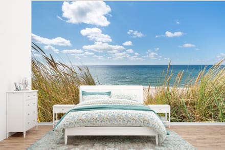 Behang - Fotobehang Duin - Gras - Zee - Strand - Breedte 295 cm x hoogte 220 cm