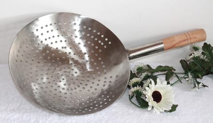 Extra Grote Wok Zeef Vergiet RVS met Houten Handvat - Diameter 30 cm