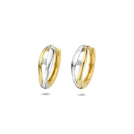 14K Bicolor gouden klapoorringen 0.06ct 2x0.03ct f vs 14 mm - 4209152