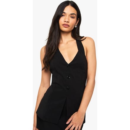 boohoo Dames Bengaline V-hals lang gesneden gilet | Black | Maat: 8