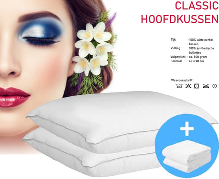 iSleep Classic Hoofdkussen Set (2 Hoofdkussens + 2 Moltonslopen) - Puntkussen - 60x70 cm