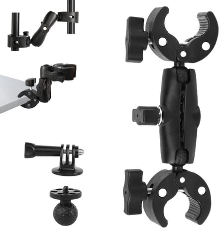 Verstelbare Dubbele Klembeugel voor Actiecamera met 360° Balarm voor Statief, Motorfiets en Selfiesticks
