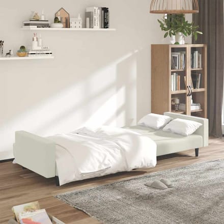 vidaXL - Slaapbank - 2-zits - fluweel - crèmekleurig