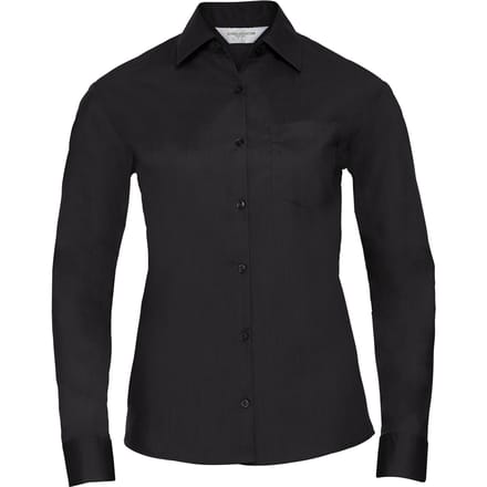 Russell Collection Dames/Dames Poplin Easy-Care Overhemd met Lange Mouwen (Zwart)