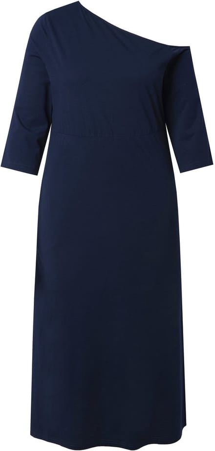 Ulla Popken - Dames - Maxi-jurk links strapless A-lijn 3/4-mouwen - Marine - Maat 62+
