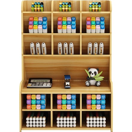 Houten Bureau Organizer Multifunctionele Bureau Penhouder Opbergdoos Bureau Stationaire Opbergruimte bruin