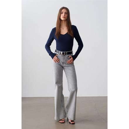 Slim Fit V-hals Geribbelde Gebreide Trui