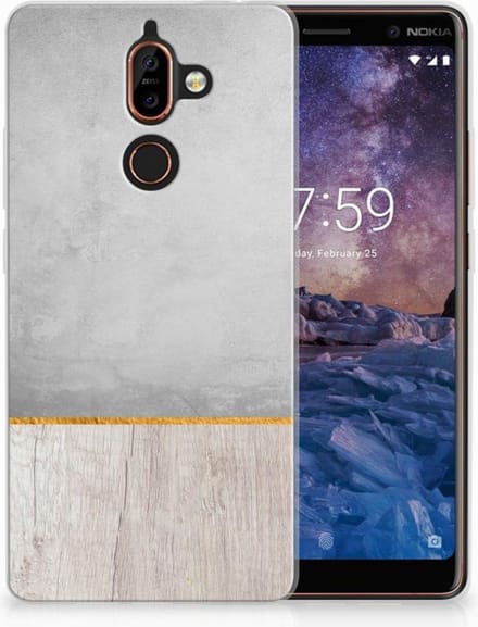 Nokia 7 Plus Bumper Hoesje Wood Concrete