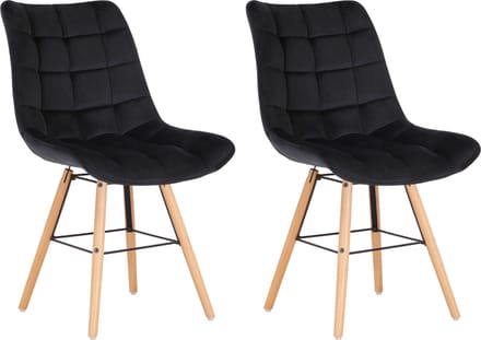 CLP Leni Set van 2 Stoelen - Zonder armleuning - Hout frame - Fluweel - zwart