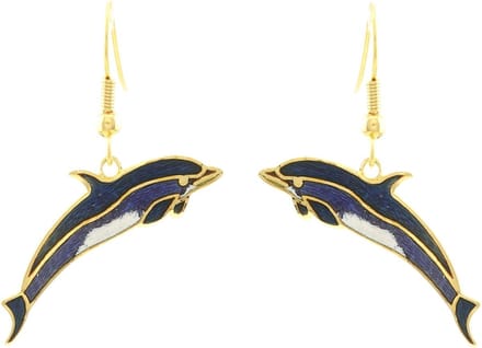 Behave - Oorhangers dames - dolfijnmotief - blauw - 1 cm