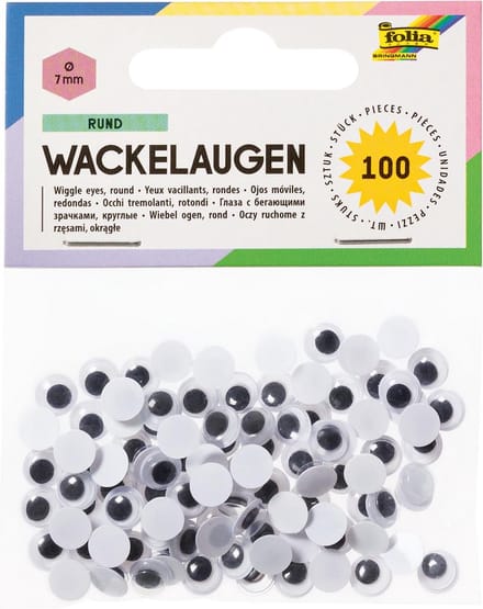 plakogen Folia met bewegende pupillen rond 7mm zak a 100    stuks