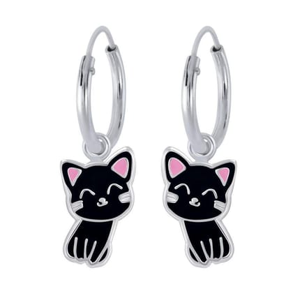 Zilveren kinderoorbellen - Katten hanger - Hypoallergeen