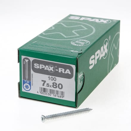 Spax - Kozijnschroeven - Torx 30 Platkop - 7,5 x 80mm - Voldraad - WIROX (100 stuks)