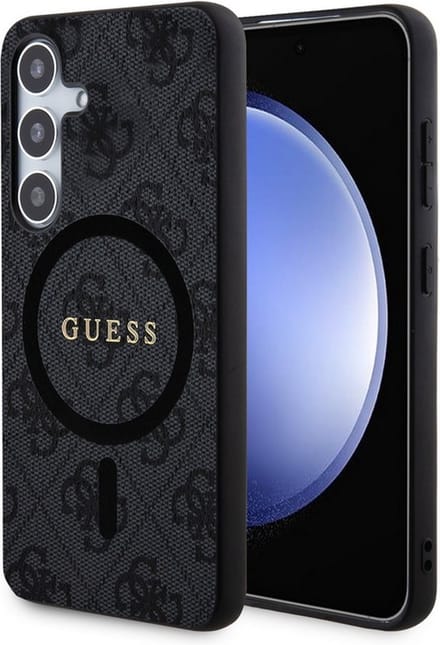 GUESS 4G Collection Leather Metal Logo MagSafe Case for Samsung Galaxy S24 - Black