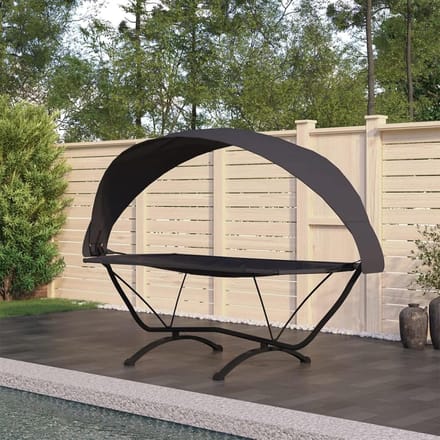 Hangmat met kap - Lounge stoel - Buiten ontspannen - Stalen frame - 274 cm lang - Zwart