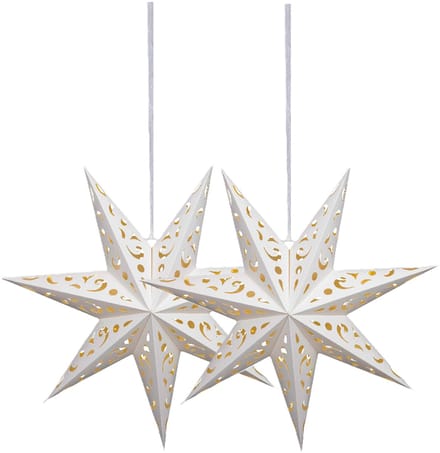 Lumineo Verlichte kerstster - 2x - wit - D38 cm - papier - LED - warm wit - steady light - timer - binnen - op batterijen