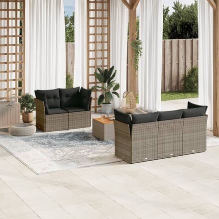 vidaXL - 6-delige - Loungeset - met - kussens - poly - rattan - grijs