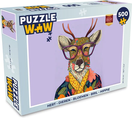 Puzzel Hert - Dieren - Bloemen - Bril - Hippie - Legpuzzel - Puzzel 500 stukjes