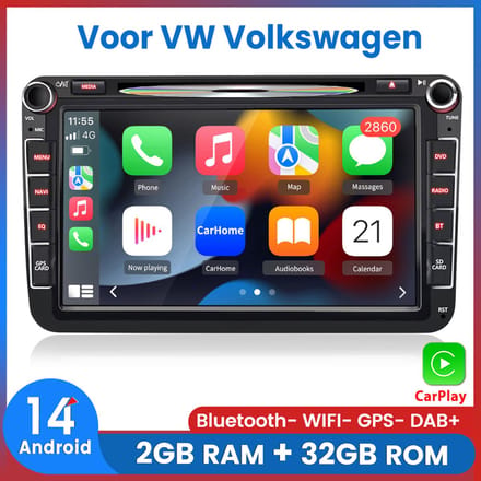 Awesafe Autoradio - Geschikt voor Volkswagen Golf 5 & 6 Passat Caddy EOS Touran POLO Jetta - Draadloze Carplay & Android Auto - Android System - 7 Inch IPS HD Touchscreen - Bluetooth & Wifi - CD DVD Player - Ram 2GB + Rom 32GB