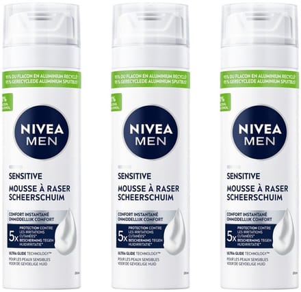 NIVEA MEN Sensitive Scheerschuim – Voor Gevoelige Huid – 200 ml – 3-Pack