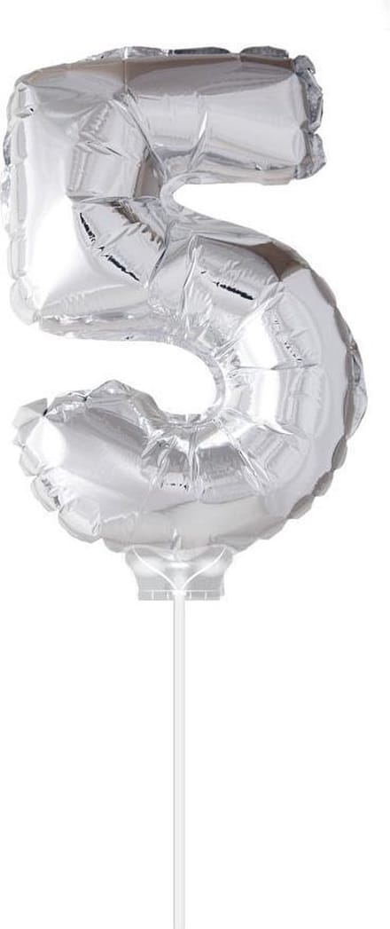 Cijfer ballon 5 Zilver met stokje | 40cm