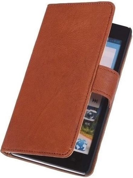 LELYCASE Sony Xperia T3 Luxe Echt Lederen Book Wallet Hoesje Bruin