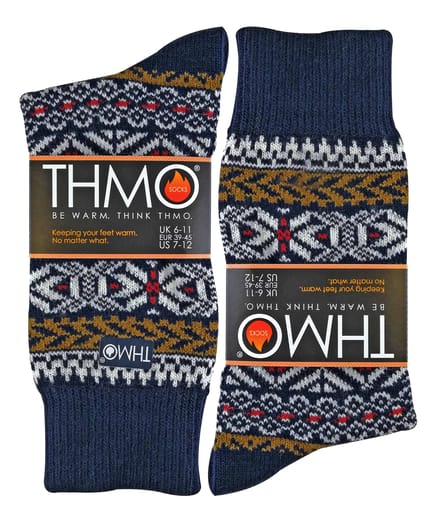 THMO - Vintage herensokken van thermo wolmix - Fairisle Navy