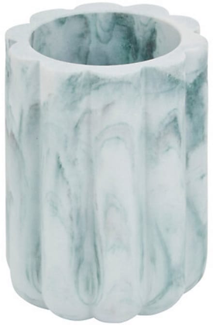 Marby Tandborstelhouder Wit - Marmerlook - Polyresin - Diameter 7,8 cm x Hoogte 11 cm - Beker voor bij de wasbak -
