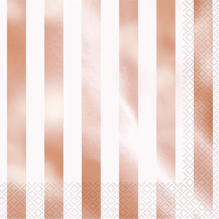 Servetten - rosegold/roze/wit gestreept 16 stuks.