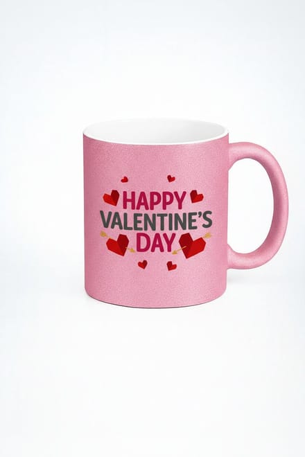 Valentijnsdag Mok Roze Glitter - Happy Valentine's Day Hartjes Design | Romantisch Cadeau