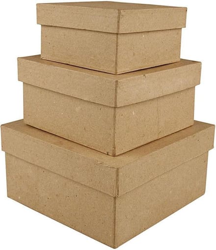 Vierkante Dozen, H: 5+6+7,5 cm, afm 10+12,5+15 cm, 3 stuk/ 1 set