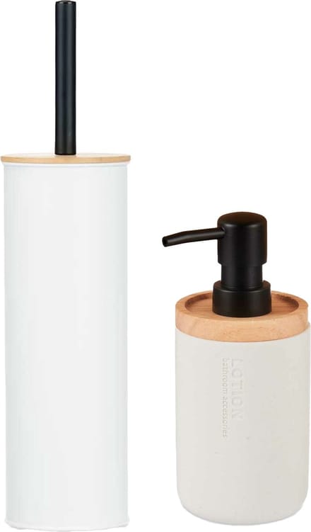 Berilo badkamer accesoires Malaga - toiletborstel/zeeppompje - wit - polyresin/rvs