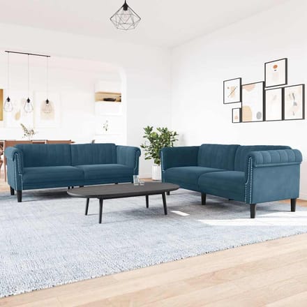 vidaXL - 2-delige - Loungeset - fluweel - blauw
