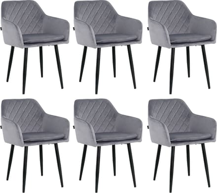 Lina® Noble Eetkamerstoelen - Grijs - Set van 6 - Velvet