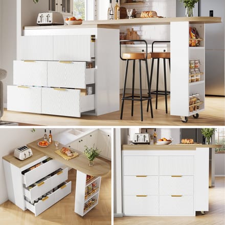 Bartafel - Met 6 Laden - 360° Draaibaar Multifunctioneel Met Kantelbeveiliging - Hout - Naturel