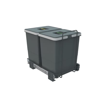 ECOFIL afvalbak 18+18L met deksel; volledig uittrekbaar; Bodembevestiging vanaf kastbreedte 40cm