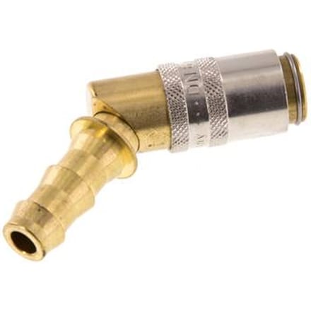 Messing DN 6 Tempereerkoppeling Snelkoppeling 9.5 mm Slangpilaar Loskoppelbeveiliging 45-deg
