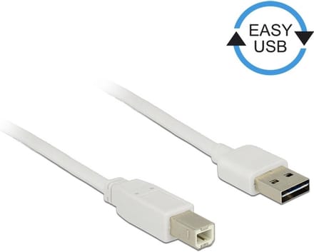 Easy-USB-A naar USB-B kabel - USB2.0 - tot 2A / wit - 3 meter