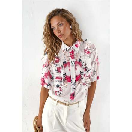 Bloemen Poplin Blouse met Kragen