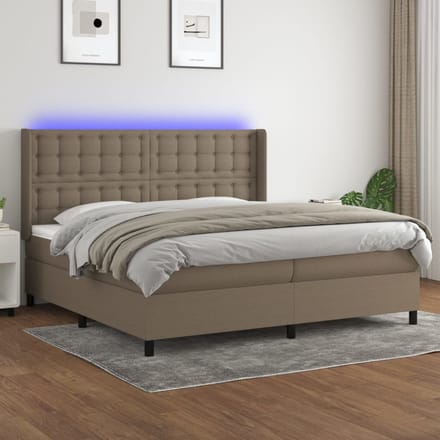 vidaXL - Boxspring - met - matras - en - LED - stof - taupe - 200x200 - cm