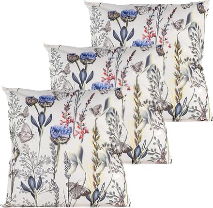 Anna's collection buitenkussen bloem - 3x - wit/paars - 60 x 60 cm - Water en UV bestendig