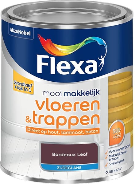 Flexa - Mooi Makkelijk Vloeren & Trappen Zijdeglans - Bordeaux Leaf - Mengverf - 750 Ml