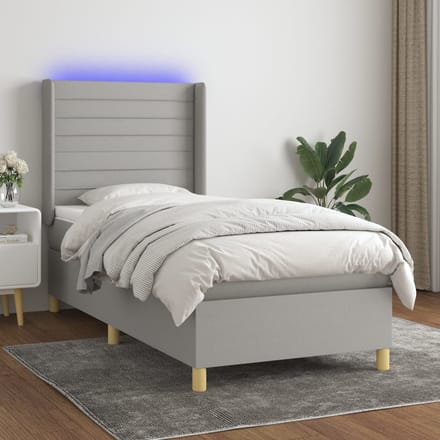 vidaXL - Boxspring - met - matras - en - LED - stof - lichtgrijs - 80x200 - cm