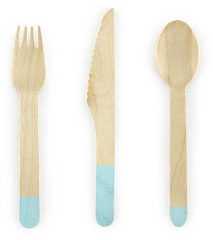PARTYDECO - 18 Houten bestek mint 16 cm assorti