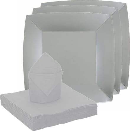 Santex feest/verjaardag servies set - 20x bordjes/25x servetten - zilver - karton