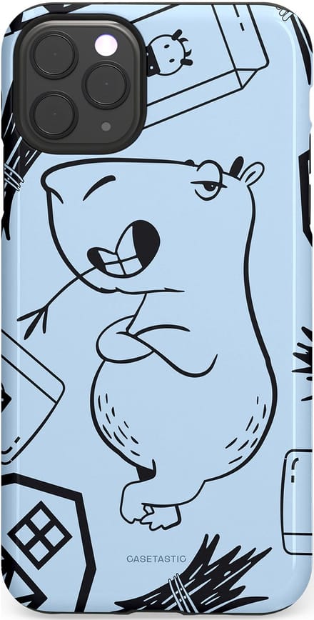 Casetastic hoesje geschikt voor Apple iPhone 11 Pro Max - Dubbellaagse bescherming - Capibara chillen - Fashion Case - Lichtgrijs Donkergrijs Lichtblauw