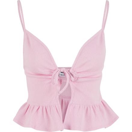 Urban Classics - Waffle Pique Ruffle Mouwloze top - L - Roze