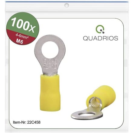 Quadrios 22C458 Ringkabelschoen Dwarsdoorsnede (max.): 6.0 mm² Schachtdiameter: 6.5 mm Deels geïsoleerd Geel 1 set(s)