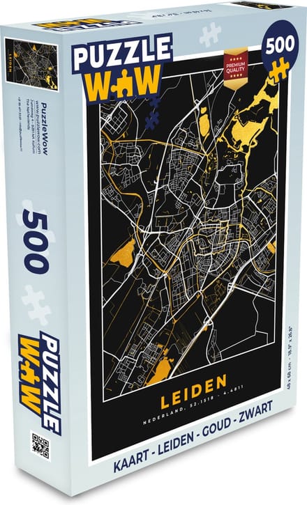 Puzzel Kaart - Leiden - Goud - Zwart - Legpuzzel - Puzzel 500 stukjes
